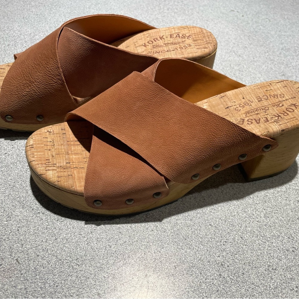 Kork-Ease Leather Clog Sandals, Spice, size 39 (8M).